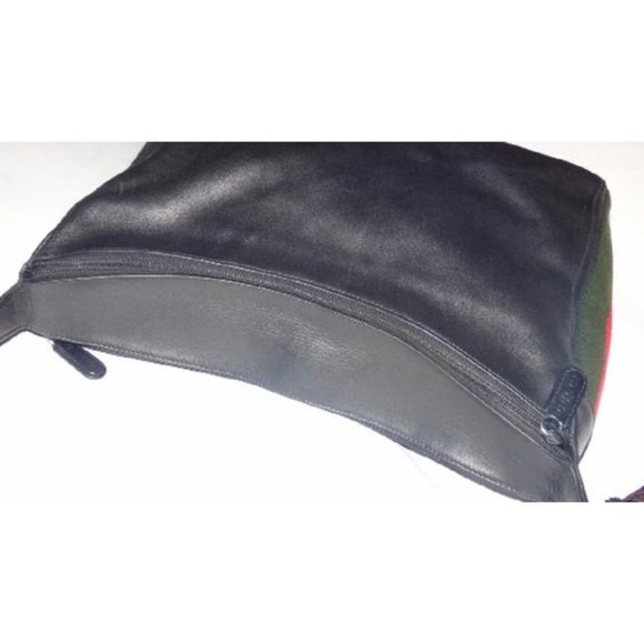 Gucci Vintage Hobo Black Leather Bag with Red Green Webbie Stripe - Picture 4 of 7